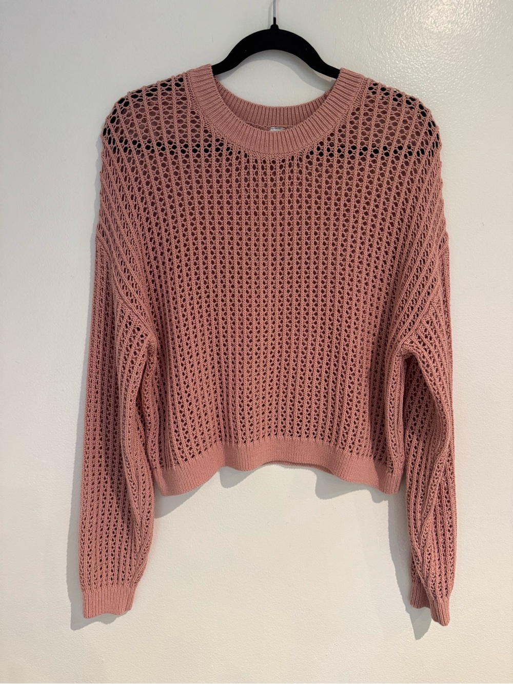 Women's Open-Knit Crewneck Sweater — Blush Pink Size Small Summer Sweater